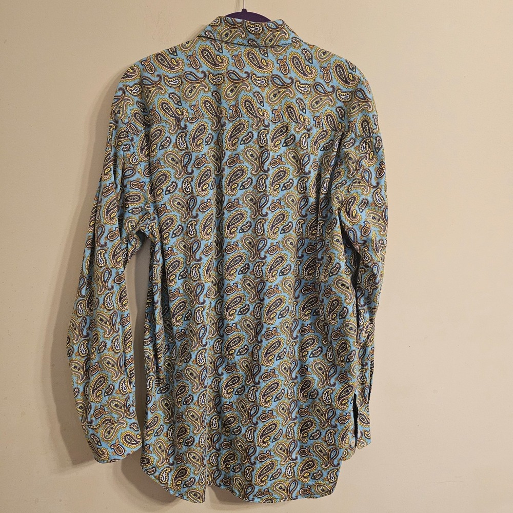 Men's Alan Flusser Blue Paisley Button Down Shirt Long Sleeve Size Large - Picture 2 of 7